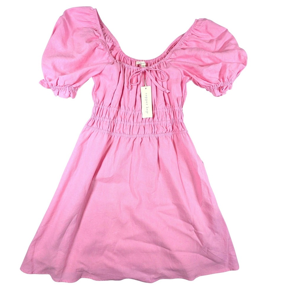 Copper Key Pink Linen & GB Girls Red Embroidered Tiered Dress Bundle of 2 Small - Picture 3 of 15